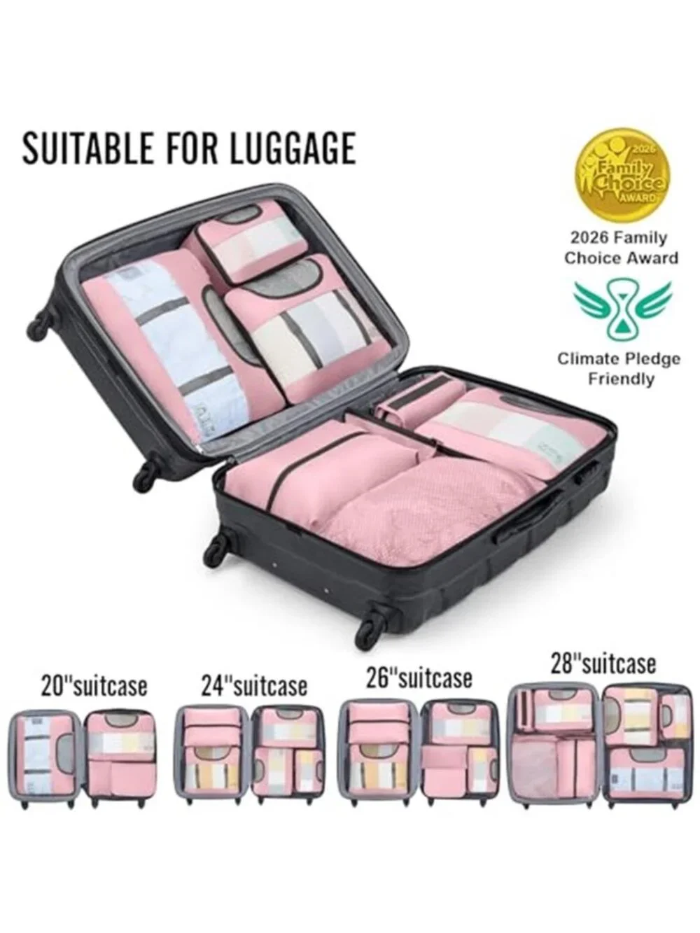 10 Piece Packing Cubes Travel Luggage Suitcase Organizer Toiletry Shoe Bag Pink